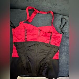 Red and Black Tripp NYC Corset Halter Top